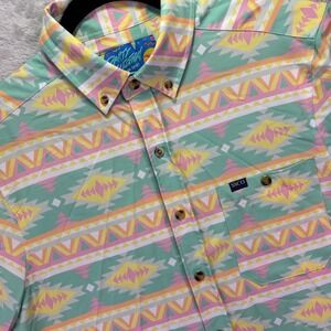 Southern Shirt Mens S Multicolor Geometric Party Collection SS Button Down 1W071
